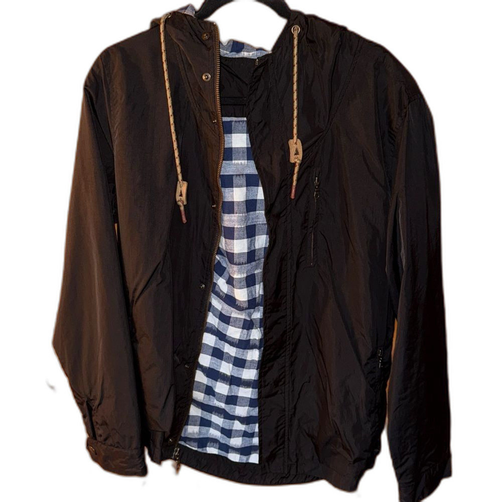Bridge & Burn Black Cotton Windbreaker Jacket Men's M Plaid Lined PDX Designer